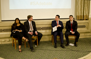 Both the presidents and vice presidents of both tickets for Student Association debated on Monday night.