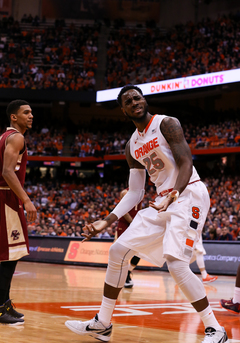 Christmas celebrates after scoring a basket in the second half. 