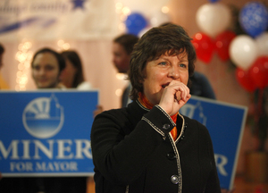 Democratic incumbent Stephanie Miner speaks to her supporters after winning Tuesday's mayoral election with 68 percent of the vote. Her opponents were Kevin Bott of the Green Party and Ian Hunter of the Conservative Party.