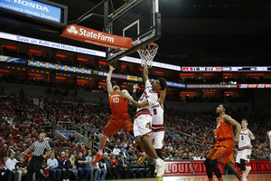 Trevor Cooney goes up for a layup against No. 18 Louisville on Wednesday night. He finished with 19 points in the 72-58 loss.