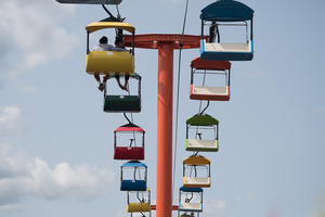 The gondola transports fairgoers between the New York State Fairgrounds and the Lakeview Amphitheater to ease travel and free up traffic congestion.