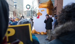 At the recent protest against the GOP tax plan, attendees threatened to vote Rep. John Katko out of office.