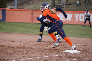 Toni Martin and the rest of Syracuse outfielders often move positions in between hitters. 