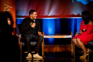 Trevor Noah speaks with NewsChannel 9 broadcast journalist Jennifer Sanders at SU’s 34th annual Rev. Dr. Martin Luther King Jr. Celebration.