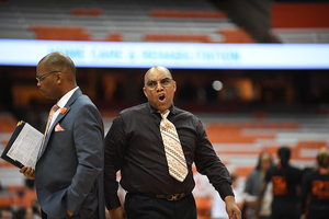 Head coach Quentin Hillsman yells in a game earlier this season against Miami, 