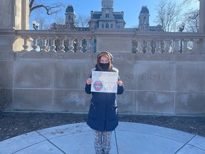 SU student Violetta Soboleva's held a sign saying 